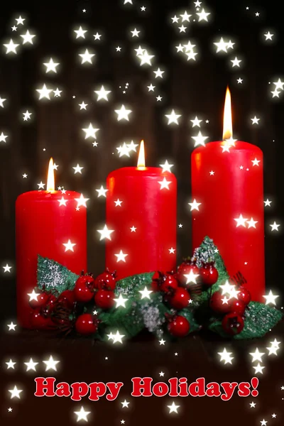 Burning candles on wooden background — Stock Photo, Image