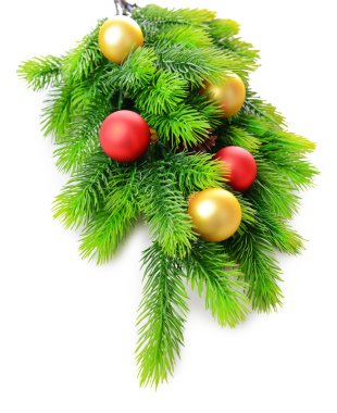 çam ağacı, beyaz izole Noel topları