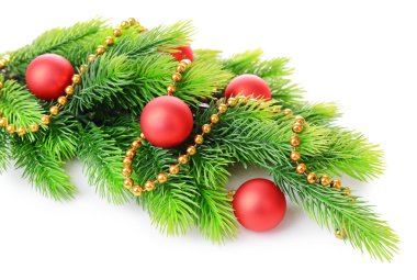 çam ağacı, beyaz izole Noel topları