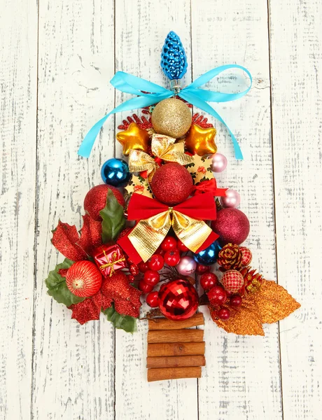 Christmas tree of Christmas toys on wooden table close-up — Stock Photo, Image