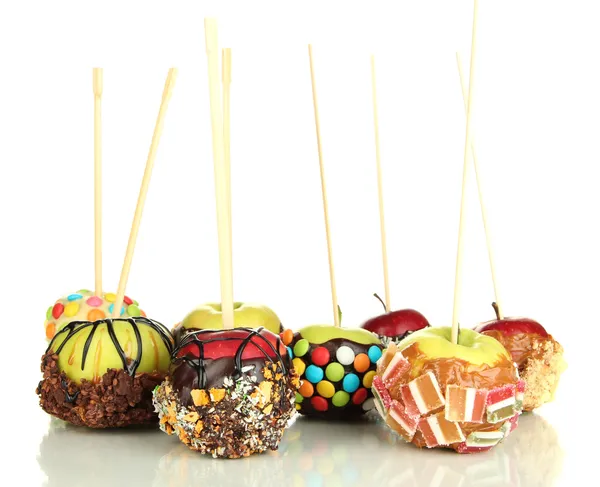 Candied apple on stick isolated on white — Stock Photo, Image