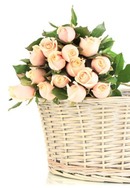 Güzel beyaz izole gül sepeti, buket