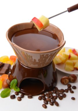 beyaz izole meyve, çikolata fondü