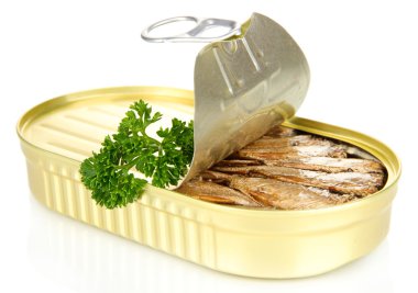 konserve sardalya, üzerinde beyaz izole ile açın.