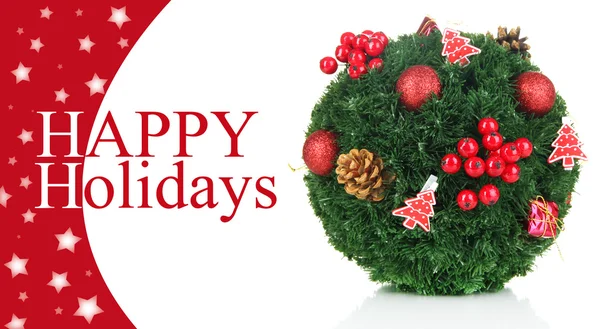 Kerstmis fir-boom bal met decoratie op wit wordt geïsoleerd — Stockfoto