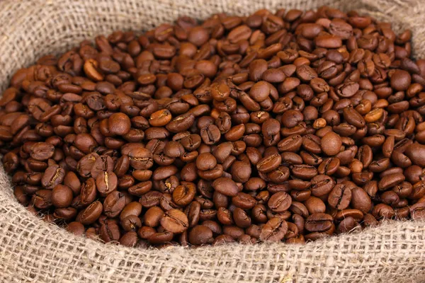 Coffee beans in bag close-up — Stock Photo, Image