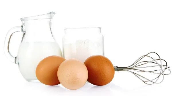 Ingredients for dough isolated on white — Stock Photo, Image