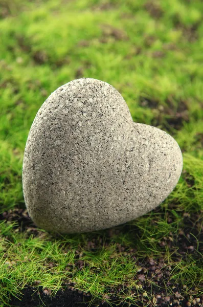 Çim zemin üzerinde kalp şeklinde gri taş — Stok fotoğraf