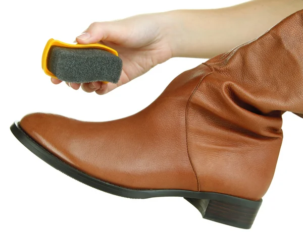 Leštění obuvi zblízka — ストック写真
