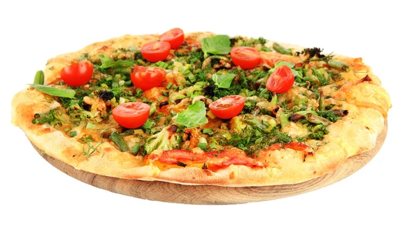 Gustosa pizza vegetariana, isolata su bianco — Foto Stock