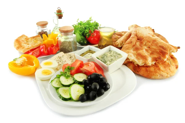Traditional Turkish breakfast isolated on white — Stock Photo, Image