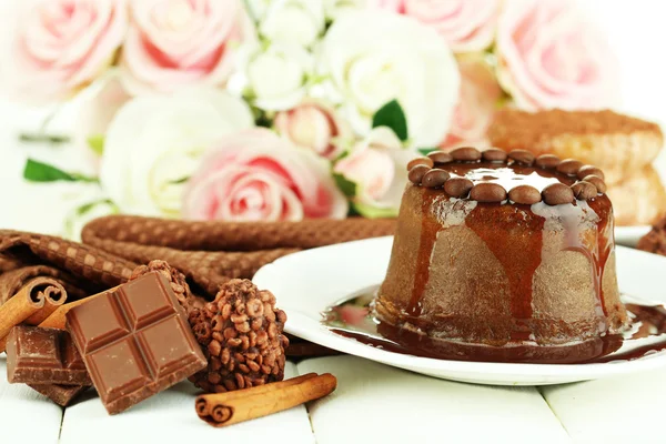 Gâteau au chocolat délicieux gros plan — Photo