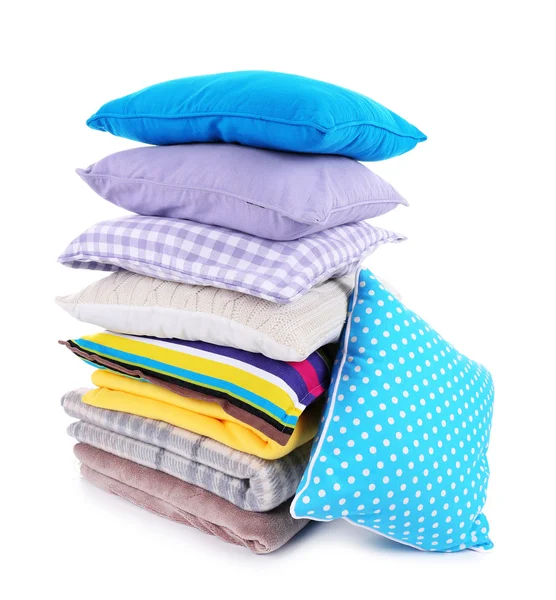 Colorful pillows and plaids isolated on white — Stock Photo, Image