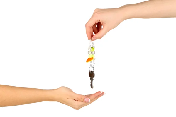 Transferência de chaves de casa isoladas em branco — Fotografia de Stock