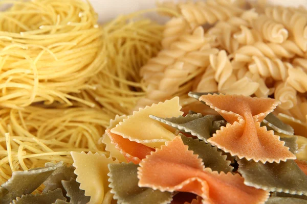 Diversi tipi di pasta primo piano — Foto Stock