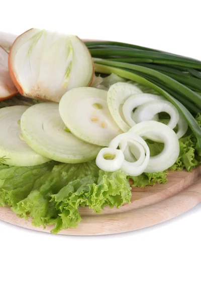 Composition with herbs and onions isolated on white — Stock Photo, Image