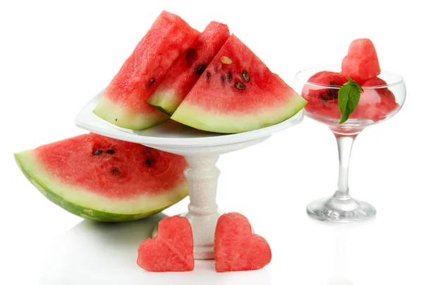 Verse watermeloen en watermeloen dessert geïsoleerd op wit — Stockfoto