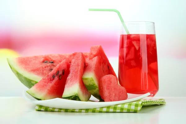 Fresh watermelon and glass of watermelon juice — Stock Photo, Image