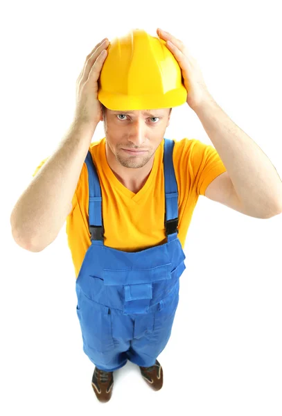 Portrait of young builder isolated on white — Stock Photo, Image