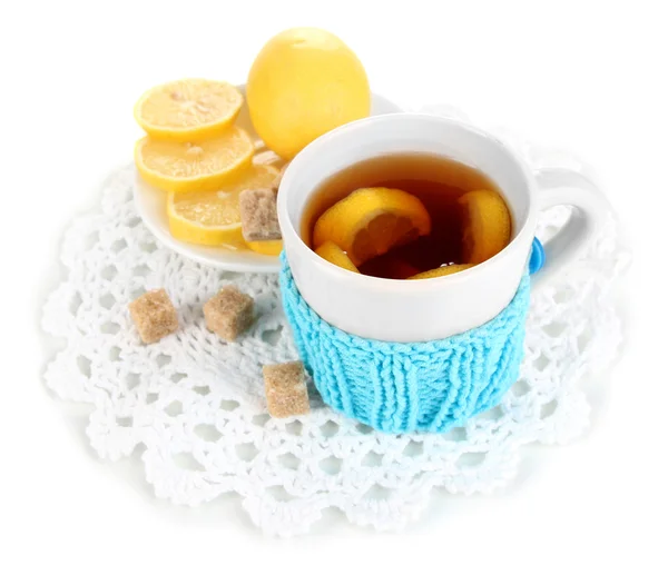 Cup of tea with lemon isolated on white — Stock Photo, Image