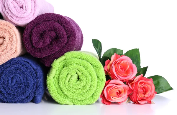 Colorful towels isolated on white — Stock Photo, Image