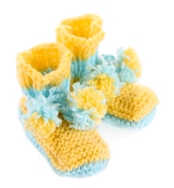 Crocheted booties for baby, isolated on white — Stock Photo, Image