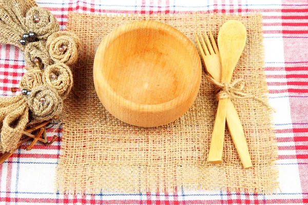 Rustic table setting with plate, fork and spoon — Stock Photo, Image