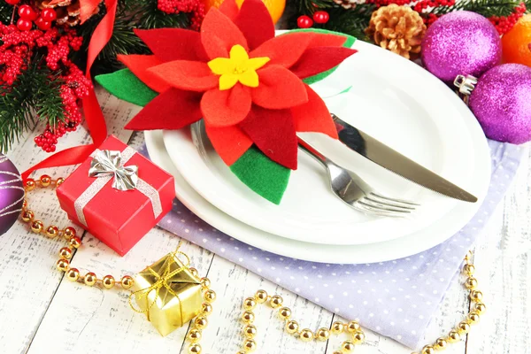 Cadre de table de Noël avec décorations festives close up — Photo
