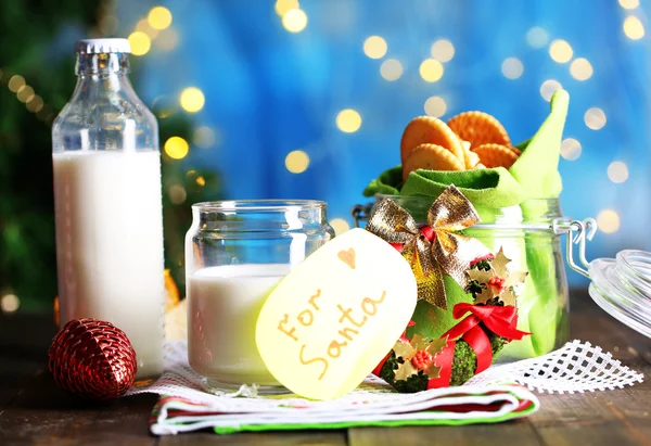 Cookies and milk for Santa. in bright background — Stock Photo, Image