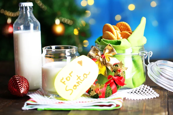 Cookies and milk for Santa. in bright background — Stock Photo, Image