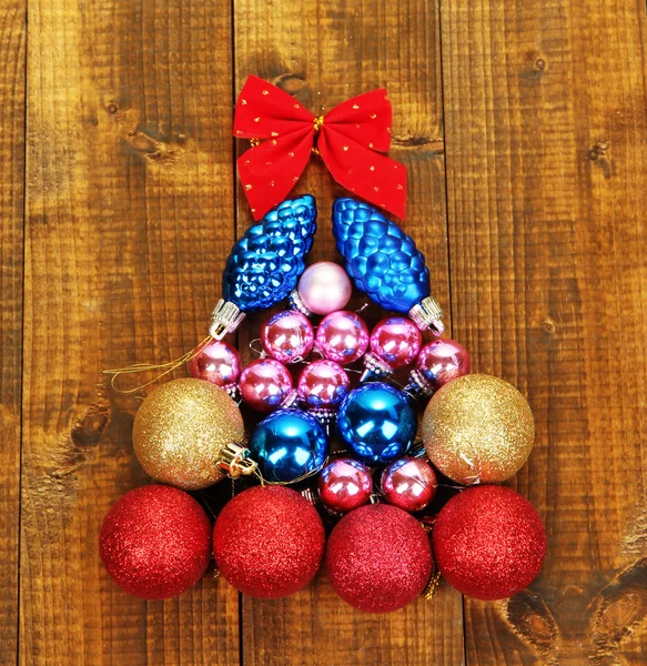 Christmas tree of Christmas toys on wooden table close-up — Stock Photo, Image