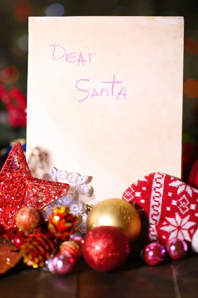 Letter to Santa Claus on Christmas lights — Stock Photo, Image