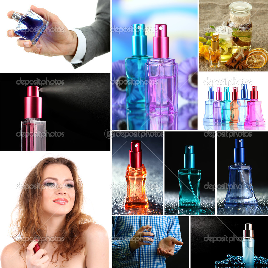 Collage of luxury perfumes