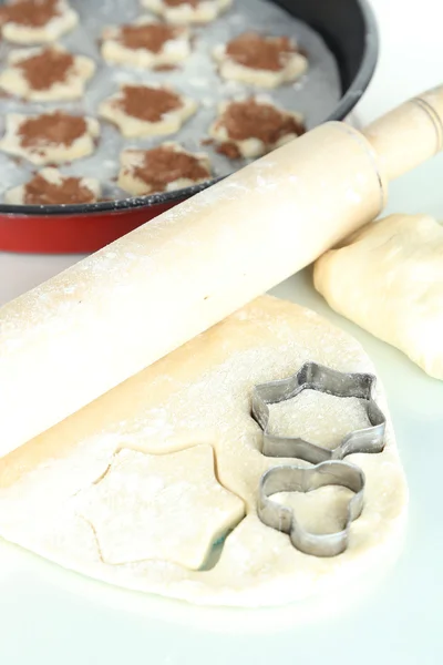 Process of making New Year cookies isolated on white — Stock Photo, Image