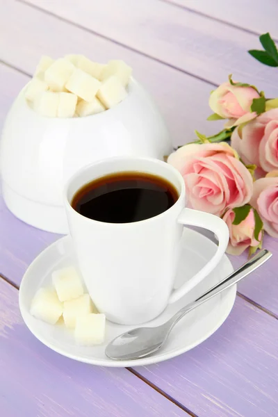 Cup of coffee, on color wooden background — Stock Photo, Image