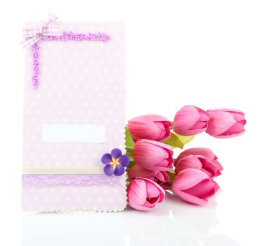 güzel el yapımı kart ve çiçekler, üzerinde beyaz izole