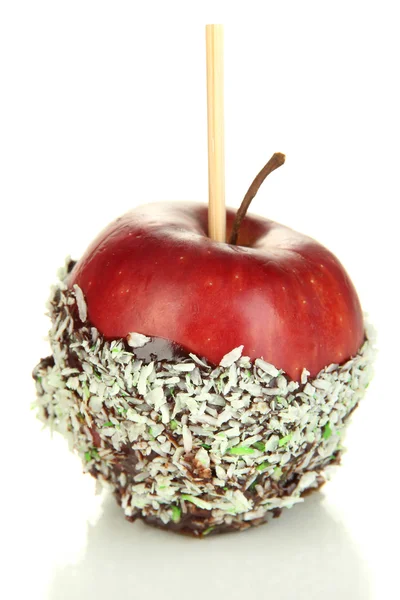 Консервоване яблуко на паличці ізольовано на білому — стокове фото