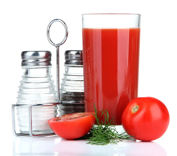 Tomatensap in glas, geïsoleerd op wit — Stockfoto