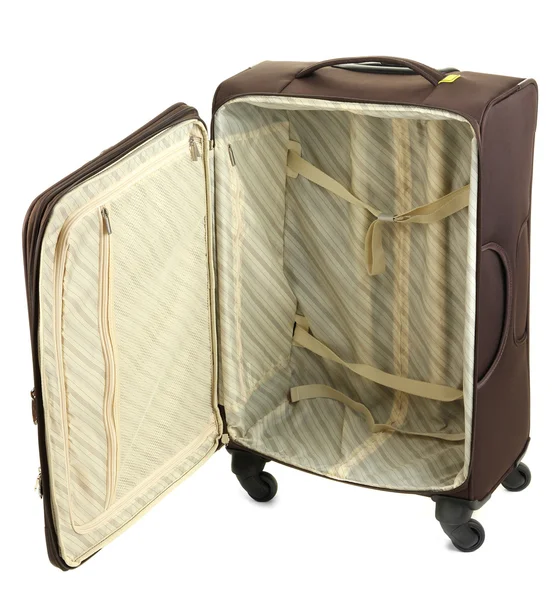 Open suitcase isolated on white — Stock Photo, Image