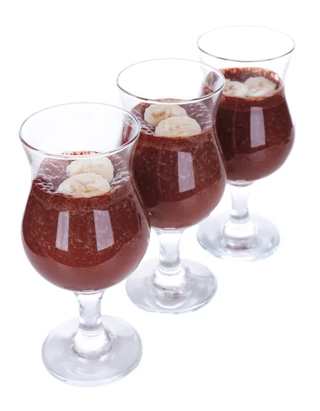 Cocktails with banana and chocolate isolated on white — Stock Photo, Image