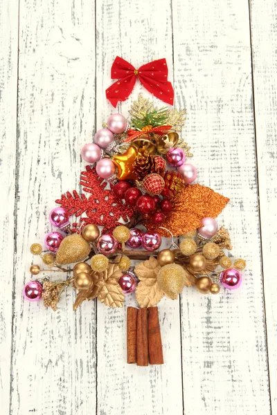 Christmas tree of Christmas toys on wooden table close-up — Stock Photo, Image