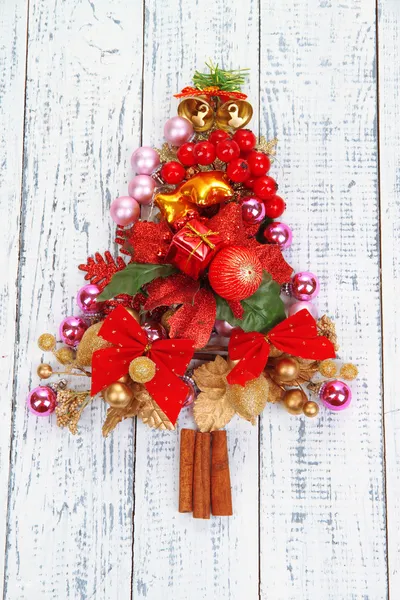 Christmas tree of Christmas toys on wooden table close-up — Stock Photo, Image