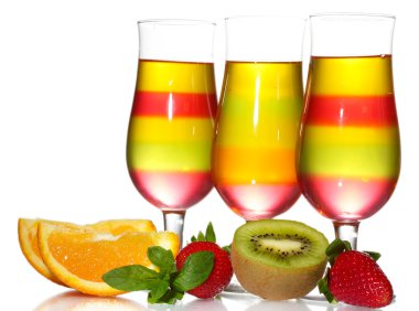 fruit jelly in glasses and fruits isolated on white clipart