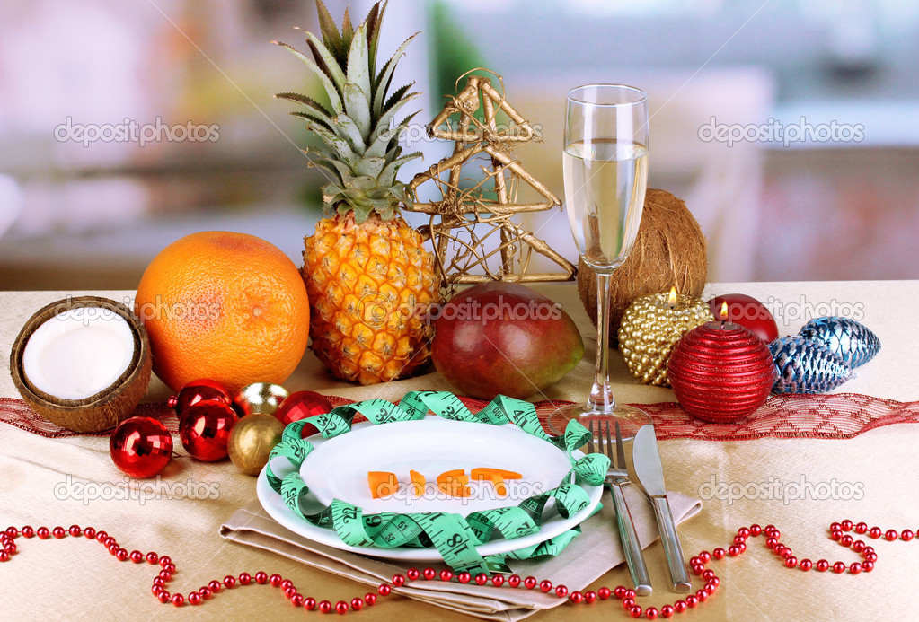 Dietary food on New Year's table close-up