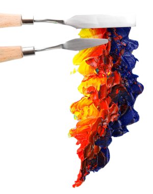 Resim paleti bıçakla üzerine beyaz izole boya