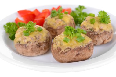 plaka üzerinde beyaz izole mantar dolması