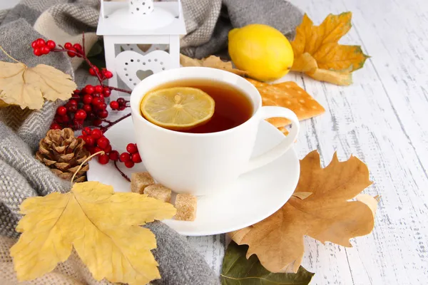 Taza de té con limón de cerca — Foto de Stock