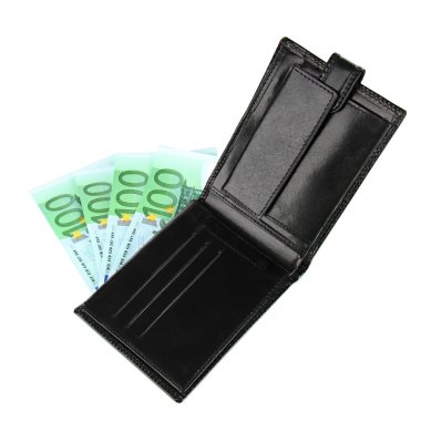 Euro üzerinde beyaz izole cüzdan
