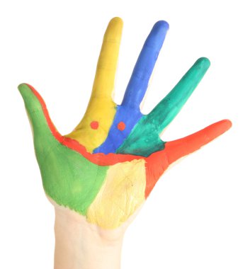 boyalı el ile üzerine beyaz izole bir gülümseme