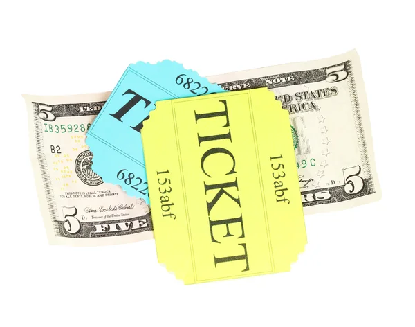 Colorful ticket with money isolated on white — Stock Photo, Image